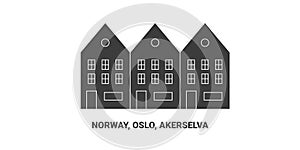 Norway, Oslo, Akerselva, travel landmark vector illustration