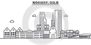 Norway, Oslo architecture line skyline illustration. Linear vector cityscape with famous landmarks, city sights, design