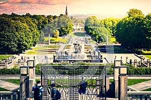 Fountain with stautes in Vigeland Park, Frogner Park, Oslo, Norway