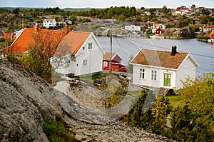 Norway road, vilage by fjord Kragero, Portor photo