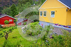 Norway rorbus farm in Aurlandsfjord branch of Sognefjord