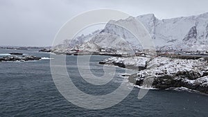Norwayâs iconic fishing village, HamnÃ¸y, Lofoten Islands photo