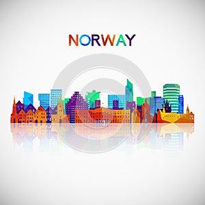 Norway skyline silhouette in colorful geometric style.