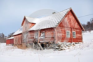 Norway, traditional rural wooden house in ruins