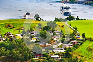 Norway village and fjord landscape in Flam