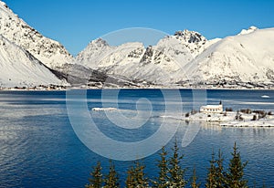 Norway village Nordland in winter time Lofoten Archipelago