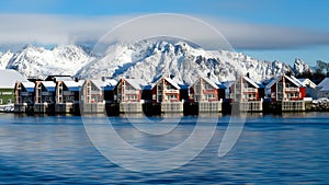 Norway village Svolvaer in winter time Lofoten Archipelago