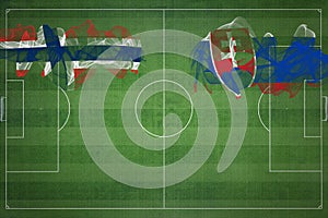 Norway vs Slovakia Soccer Match, national colors, national flags, soccer field, football game, Copy space