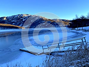 Norway at the west coast a winterday at the lake. Mindfullness photo