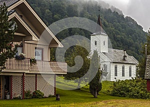 Norway, wooden house and church - Kirk