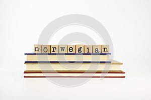 Norwegain language word on wood stamps and books