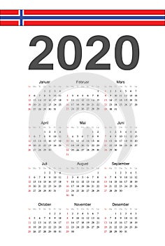 Norwegian 2020 year vector calendar