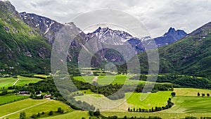 Norwegian aerial landscape: aerial view over the sea and mountains, Norway