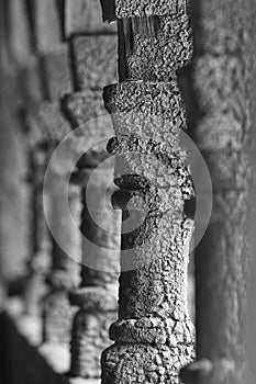 Norwegian ancient wooden columns detail. Borgund stave church. N