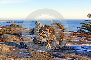 Norwegian cairn a man-made pile or stack of stones photo