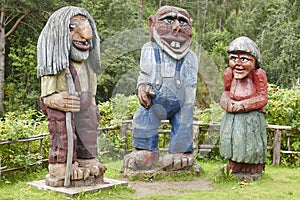 Norwegian carved wooden trolls. Scandinavian folklore. Norway. photo