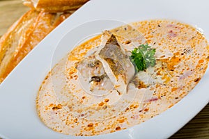 Norwegian cod soup with bread