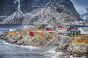 Norwegian Fishing Hut Village in Hamnoy During Early Spring Time in Lofoten Islands