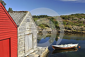 Norwegian fishing huts and lake