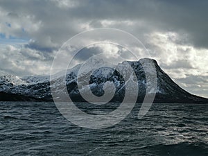 Norwegian fjord during arctic winter North in Helgeland