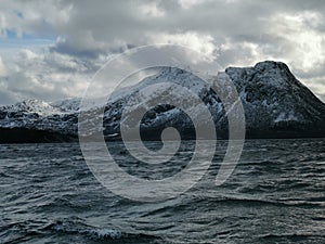 Norwegian fjord during arctic winter North in Helgeland