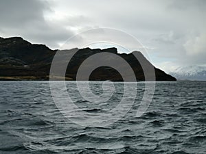 Norwegian fjord during arctic winter North in Helgeland