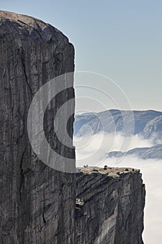 Norwegian fjord cloudy landscape. Lysefjorden area. Norway adventure