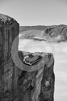 Norwegian fjord cloudy landscape. Lysefjorden area. Norway adventure