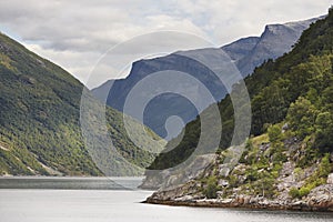 Norwegian fjord landscape. Cruise travel. Visit Norway. Tourism