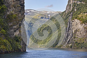 Norwegian fjord landscape. Hellesylt, Geiranger route. Tourism
