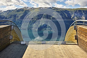 Norwegian fjord landscape. Stegastein viewpoint. Aurland. Visit