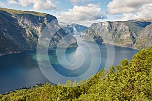 Norwegian fjord landscape. Stegastein viewpoint. Aurland. Visit