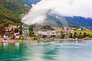 Norwegian fjord village landscape