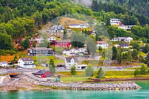 Norwegian fjord village landscape