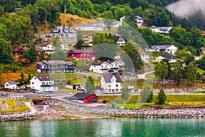 Norwegian fjord village landscape