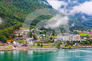 Norwegian fjord village landscape