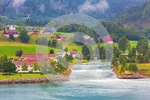 Norwegian fjord village landscape