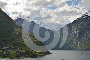 Norwegian Fjord Waterfall nature background skandinavia cruise photo