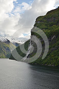 Norwegian Fjord Waterfall nature background skandinavia cruise photo