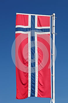 Norwegian flag waving in the sky