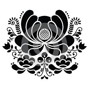 Norwegian folk art black and white pattern - Rosemaling style embroidery