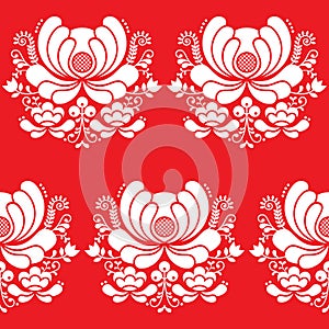 Norwegian folk art seamless white pattern on red background