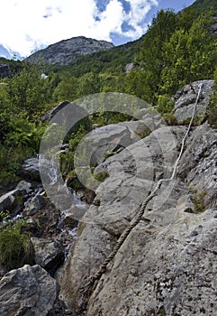 Norwegian hiking trail with rope