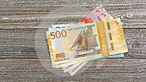 Norwegian kroner bills stacked