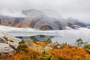 Norwegian landscape of Lysefjord in the Autumn