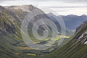 Norwegian landscape with mountains and forest. Reinheimen Nation