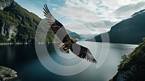 Norwegian Nature: Majestic Eagle Soaring Above Breathtaking Scenery