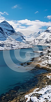 Norwegian Nature: A Stunning Lake With Snow And Bold Colors