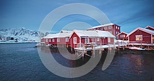 Norwegian sea shore and fishing village in Reine, Lofoten islands, Norway