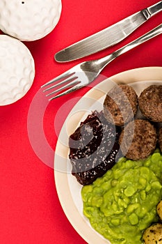 Norwegian or Sweedish Meatballs With Mushy Peas Boiled Potatoes